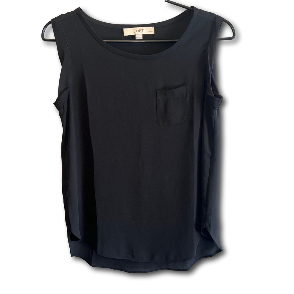 LOFT Ann Taylor Sleeveless Blouse Top Crew Neck Size PXS Black Sheer